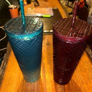 Starbucks Teal and Burgundy Textured Tumblers